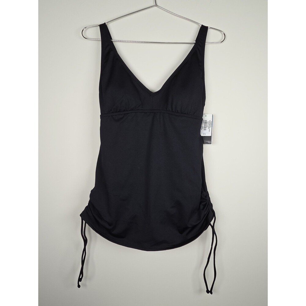 TYR Women's Black Solid Mantra V Neck Sheath Size 10 Swimsuit One Piece Ruched